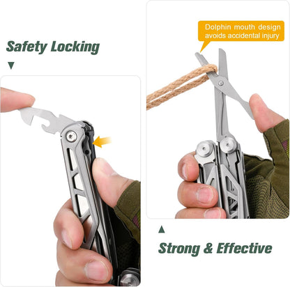 🚀16-in-1 Multitool with Large Scissors | Compact Outdoor Tool for Camping & Repairs