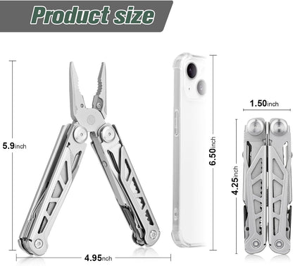 🚀16-in-1 Multitool with Large Scissors | Compact Outdoor Tool for Camping & Repairs