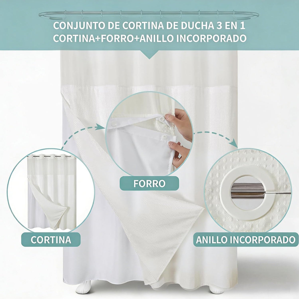 Luxury Waffle Weave Shower Curtain Set — Waterproof, One-Step Install, Includes Sheer Liner & Hooks