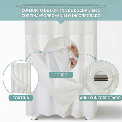 Luxury Waffle Weave Shower Curtain Set — Waterproof, One-Step Install, Includes Sheer Liner & Hooks