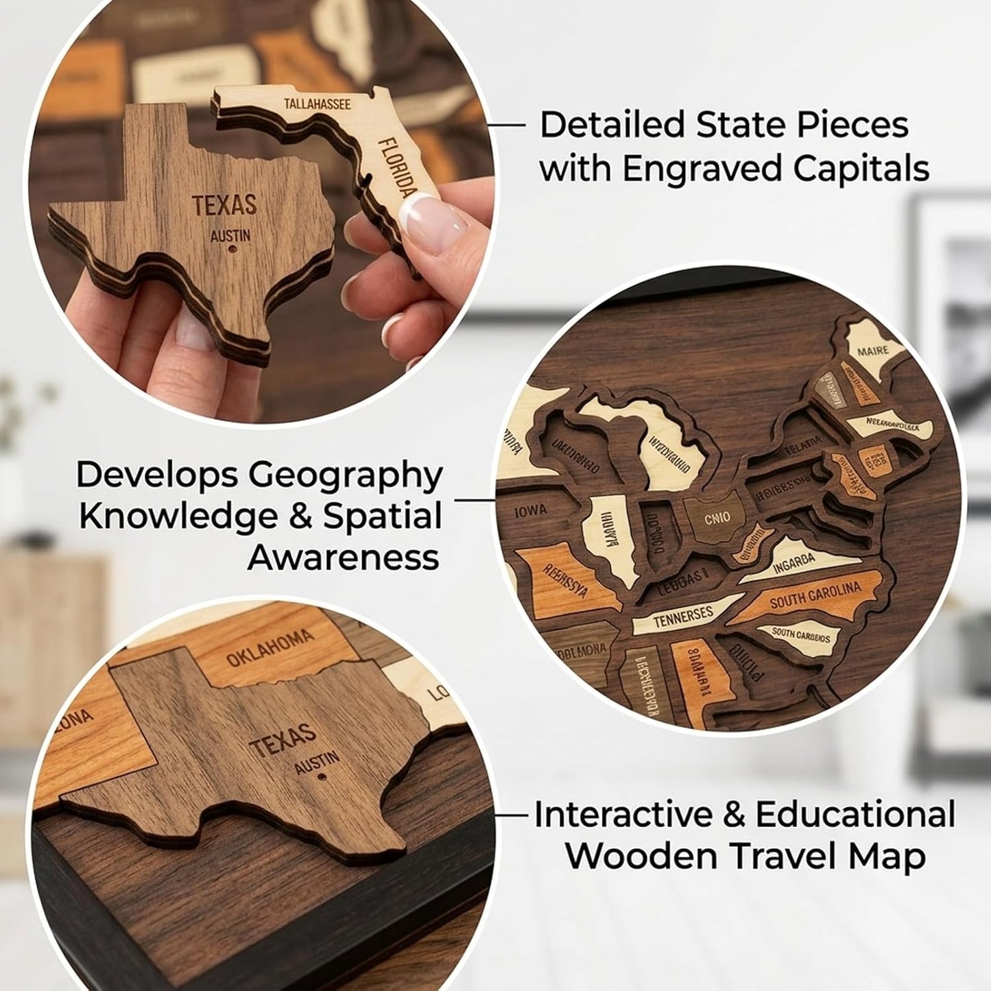 🔥Limited 49% off - USA Wooden Travel Map Puzzle for Adventure Lovers