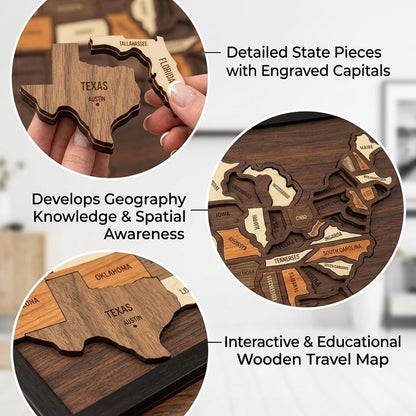 🔥Limited 49% off - USA Wooden Travel Map Puzzle for Adventure Lovers