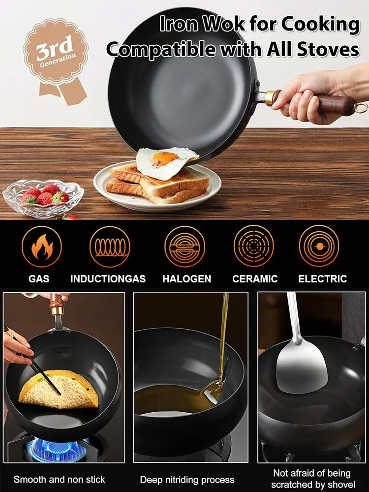 🥘 Authentic Handmade Pure Iron Pan | PFOA-Free | All Stoves Compatible | Physical Non-Stick | Boost Iron Levels ✨