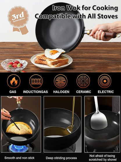🥘 Authentic Handmade Pure Iron Pan | PFOA-Free | All Stoves Compatible | Physical Non-Stick | Boost Iron Levels ✨