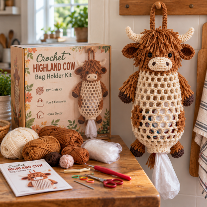 Crochet Animal Bag Holder DIY Kit – Cute & Functional Hanging Storage Craft Kit