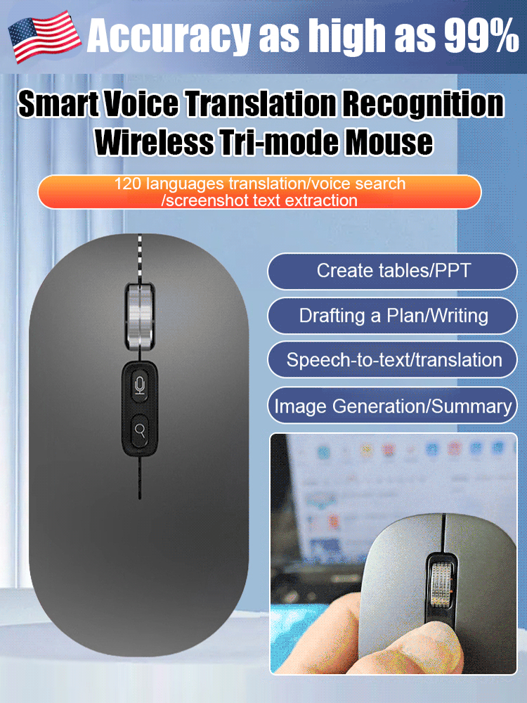 💛Smart Voice Translation and Recognition Wireless Tri-Mode Mouse💛Real-time translation of 117 languages🔥Over 50,000 units sold in North America🔥AI intelligent chip recognition🌹