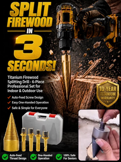 🪓 Titanium Wood Splitter | 6-Piece Drill Bit Set | Titanium Coated | Safe Axe Alternative | Protect Your Back⚡️