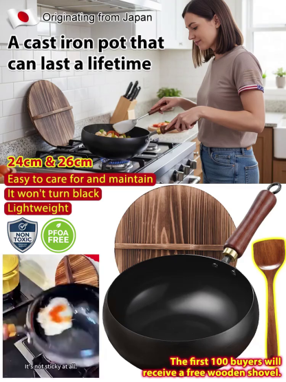 🥘 Authentic Handmade Pure Iron Pan | PFOA-Free | All Stoves Compatible | Physical Non-Stick | Boost Iron Levels ✨