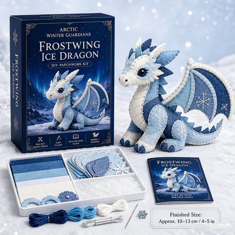 DIY Ice Dragon Felt Patchwork Kit Arctic Winter Guardian Sewing Set