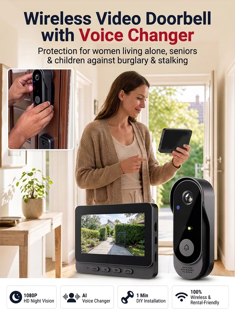 【24h Monitoring】GuardianShield Military-Grade AI Voice-Changer Doorbell - Lifetime Subscription-Free Cloud Storage 🛡️