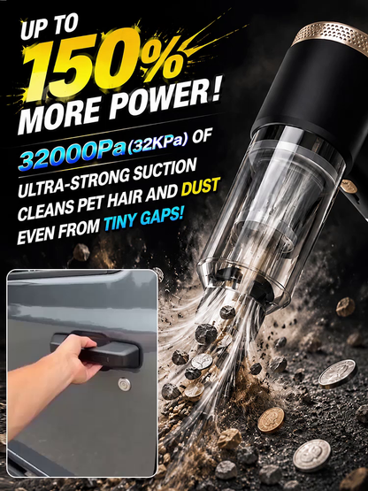 🚀 3-in-1 Car Vacuum: 3s to Clean & Inflate, No more messy seats!