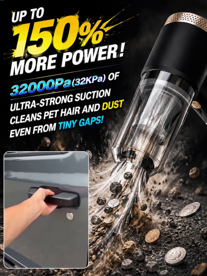 🚀 3-in-1 Car Vacuum: 3s to Clean & Inflate, No more messy seats!