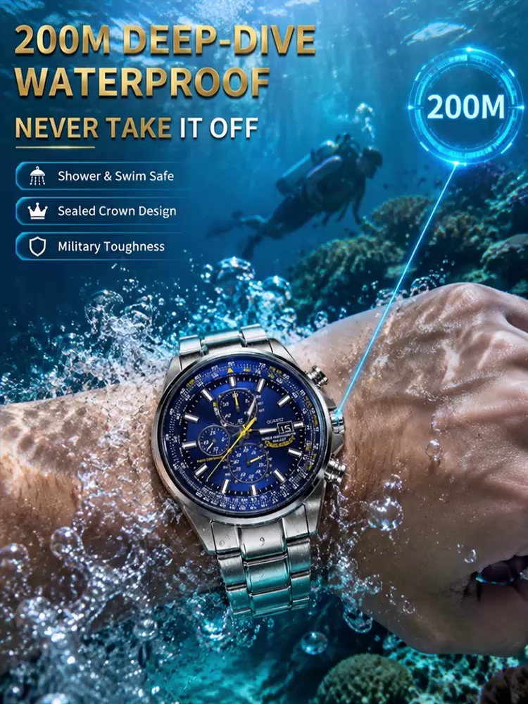 ⌚ Swiss Pilot Watch｜Authentic Swiss‑handcrafted, microscope‑calibrated movement, lifetime‑no‑replace solar movement, professional 20ATM waterproof 💧