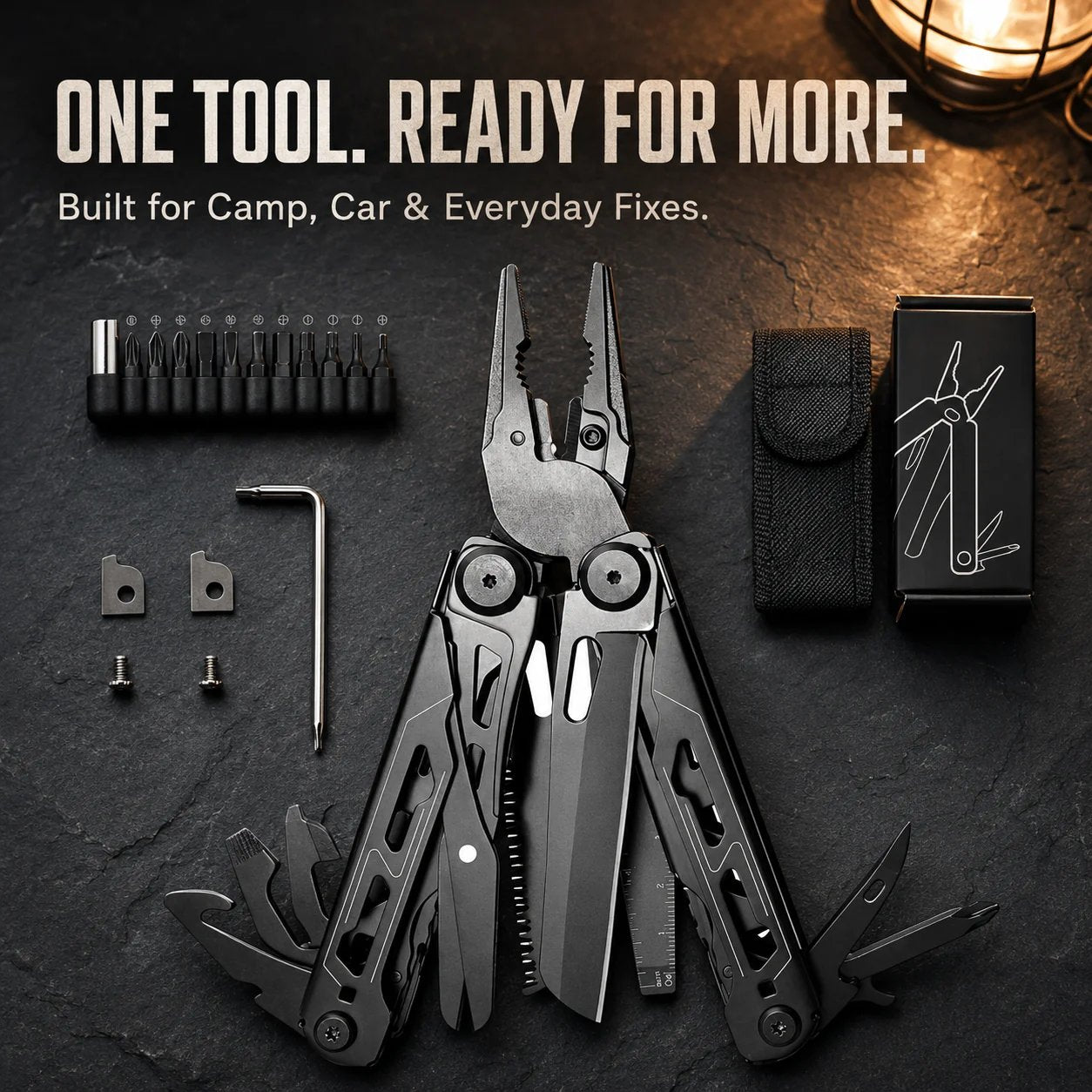 🚀16-in-1 Multitool with Large Scissors | Compact Outdoor Tool for Camping & Repairs