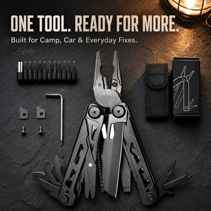 🚀16-in-1 Multitool with Large Scissors | Compact Outdoor Tool for Camping & Repairs