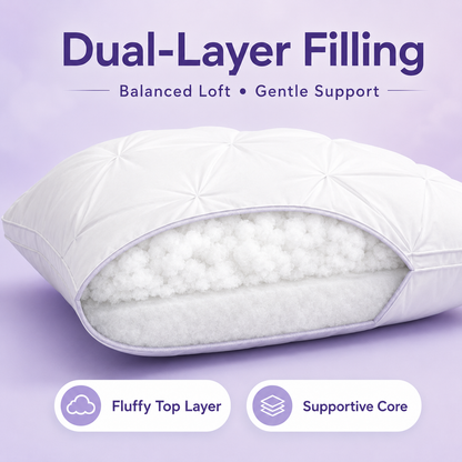 Tufted Neck Support Pillow | Cooling Breathable & Fluffy, No-Flat Fill for All Sleep Positions