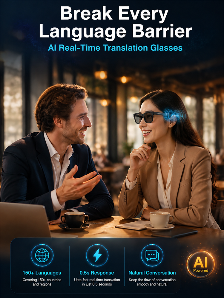🔥👓AI Smart Glasses: Smart Zoom Color-Changing Solar Real-Time AI Translation Glasses