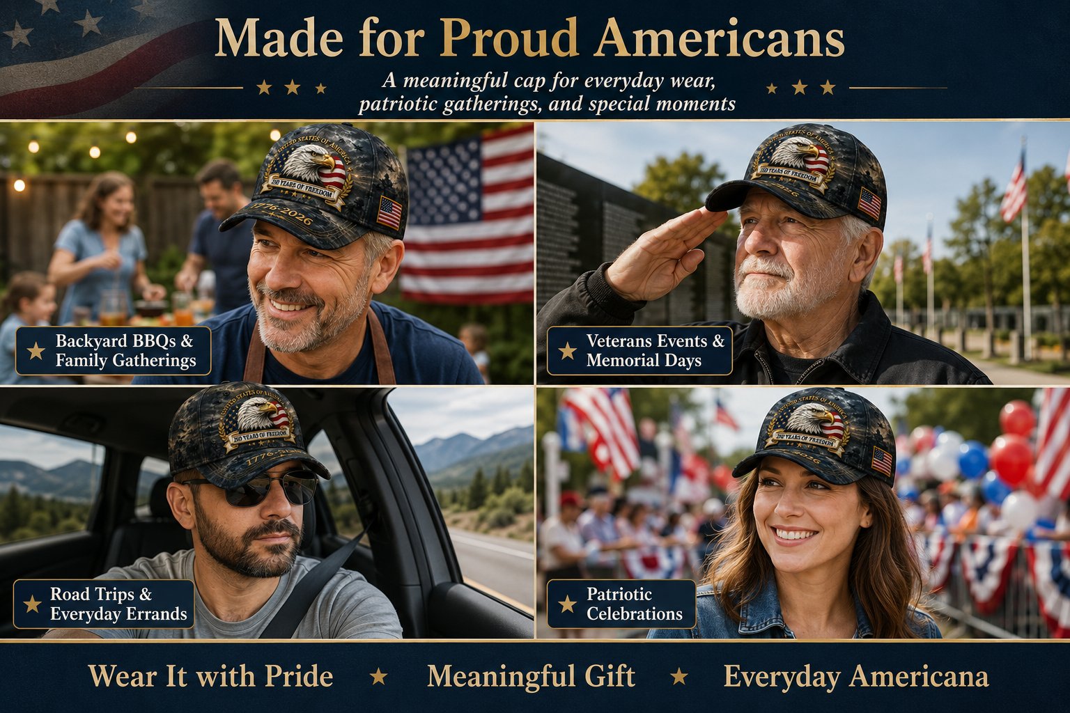 ✨250 Years of Freedom Eagle Cap | Patriotic Vintage Baseball Hat – 1776–2026 American Tribute Edition