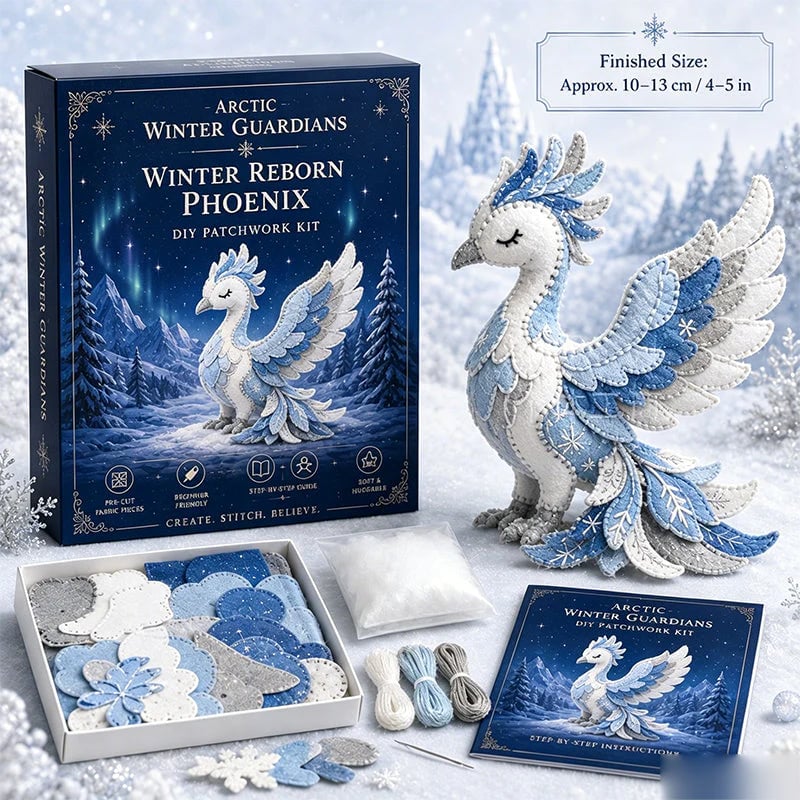 DIY Ice Dragon Felt Patchwork Kit Arctic Winter Guardian Sewing Set