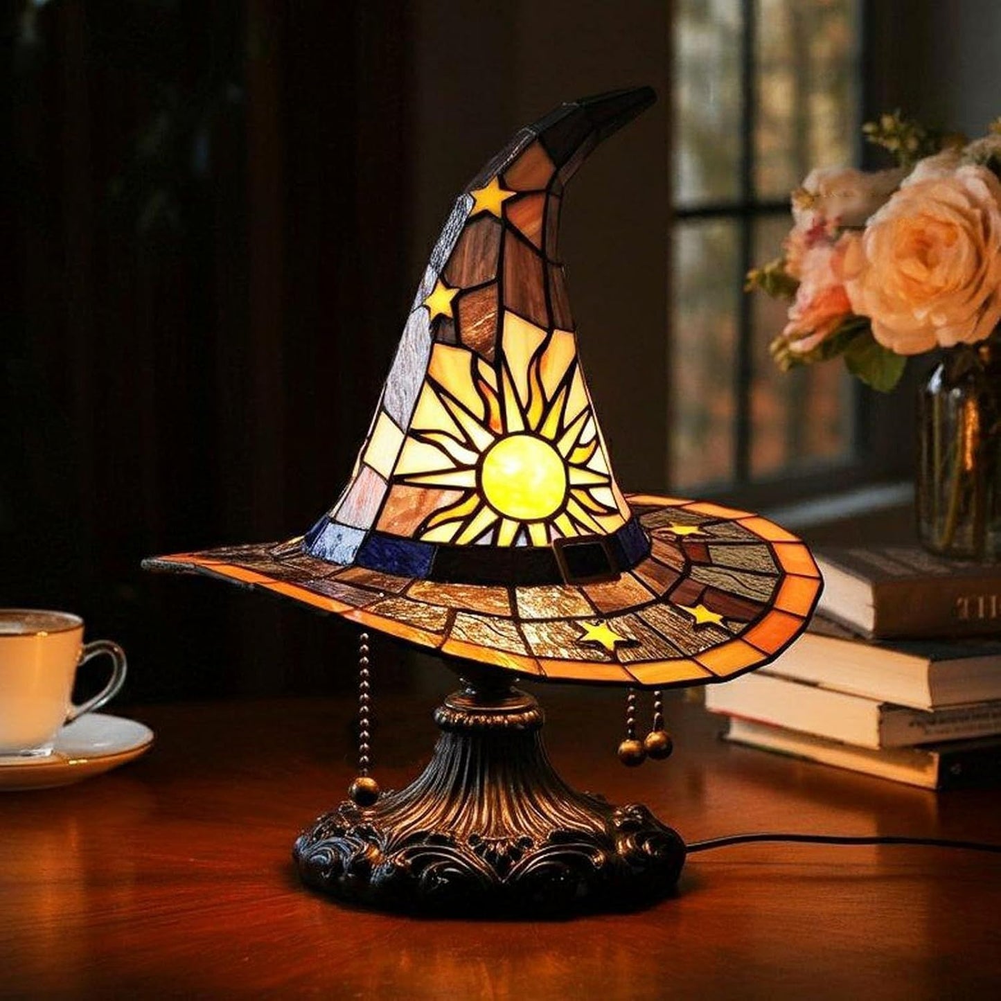 Witch Hat Lamps - Handcrafted Stained Gothic Wizard Hat Lights for Decor