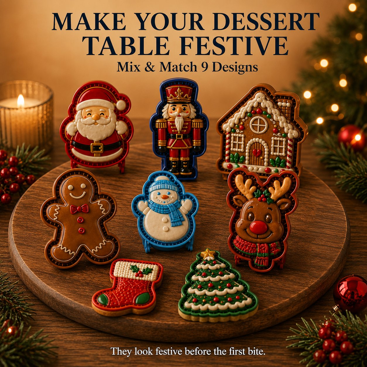 ⏳ Last Day50% OFF – 🎄 9-Design Christmas Mini Pie Mold Collection | Reusable Embossed Molds for Shaping Detailed Santa, Snowman, Reindeer, Tree & Holiday Pies 🥧✨
