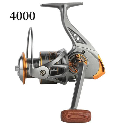DC Series Full-Metal Spinning Fishing Reel – Wood Handle Design