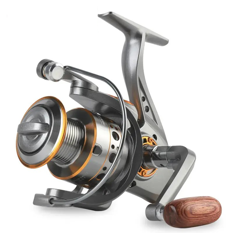 DC Series Full-Metal Spinning Fishing Reel – Wood Handle Design