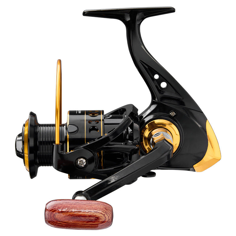 DC Series Full-Metal Spinning Fishing Reel – Wood Handle Design