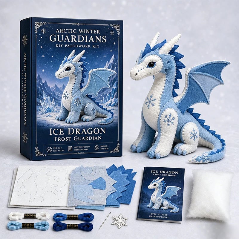 DIY Ice Dragon Felt Patchwork Kit Arctic Winter Guardian Sewing Set