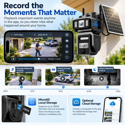 🔥Limited Time 50% OFF🔥  2K Solar WiFi Security Camera – Dual-Lens PTZ, AI Auto Tracking