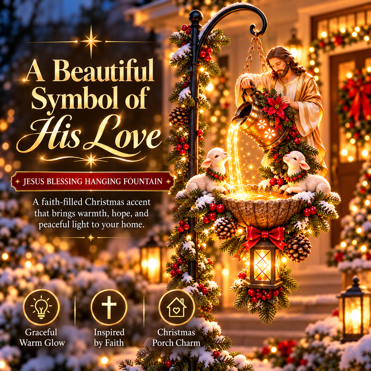 ✝️ Jesus Blessing Lighted Hanging Fountain™ – Christian Christmas Garden Decor