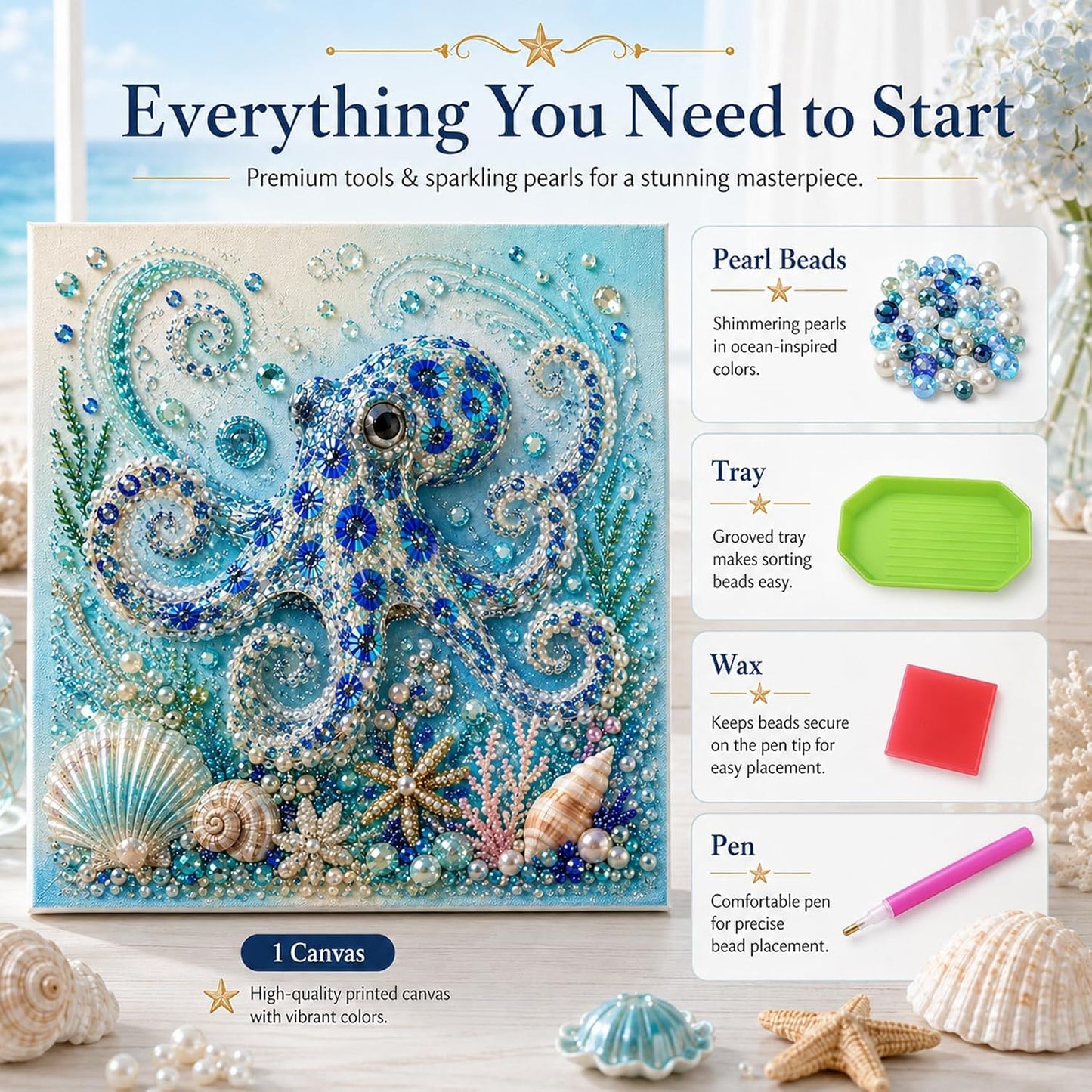 🔥 Up To 61% OFF Sale - 🌊✨ Ocean Theme Pearl Art DIY Kit – Relaxing DIY Craft to Create Stunning Coastal Artwork