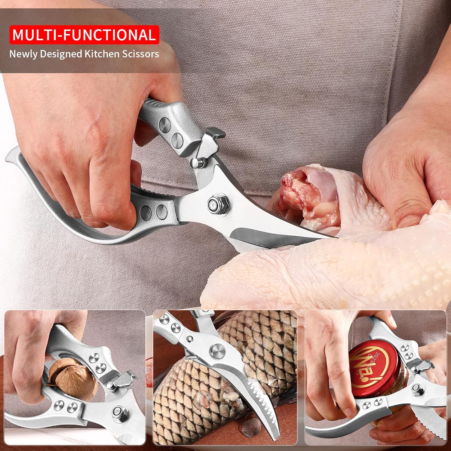 ✂️ LIMITED TIME 50% OFF! ⚡ Heavy-Duty Multifunction Kitchen Shears – 4-in-1 Tool with Fish Scaler, Bottle Opener & Safety Lock 🔪