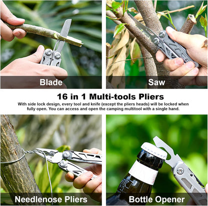 🚀16-in-1 Multitool with Large Scissors | Compact Outdoor Tool for Camping & Repairs