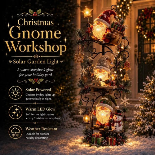 🎄✨ Christmas Gnome Workshop Solar Garden Light 🎁🌟