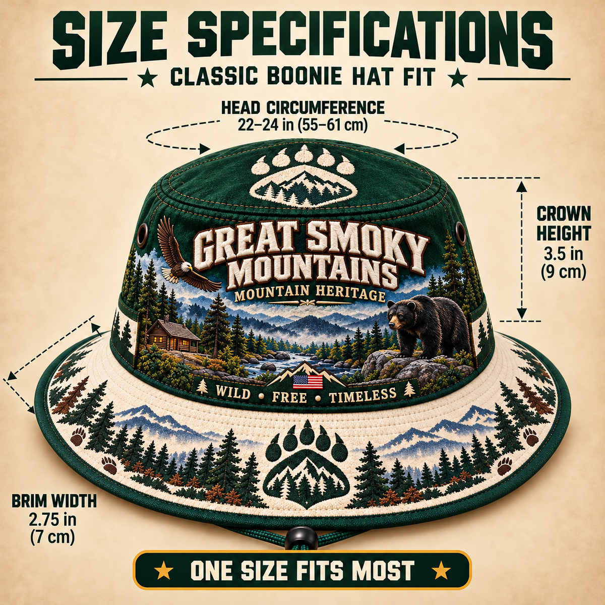 🐻🌲 Great Smoky Mountains Heritage Boonie Hat — Wild, Free & Timeless