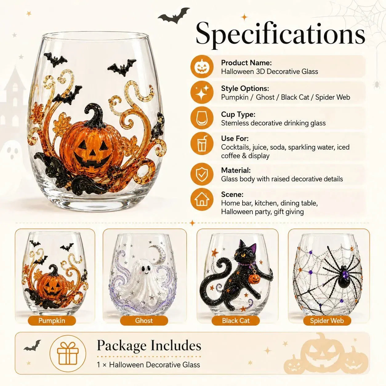 🔥 LAST DAY-60% OFF | 🎃 3D Halloween Glasses - Perfect for parties and cozy autumn bars