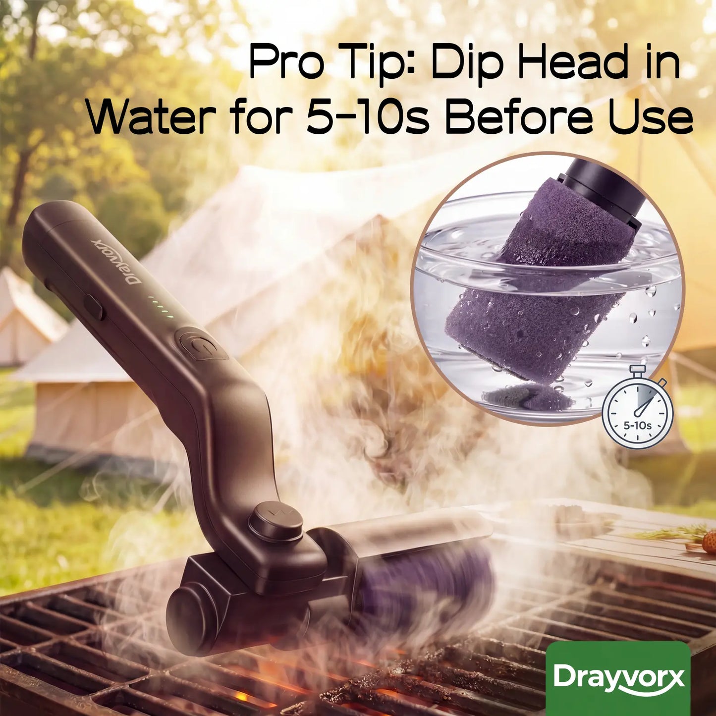 Drayvorx 2-in-1 Cordless Electric Grill Brush, Spin Scrubber with 3-Speed Motor for BBQ Cleaning