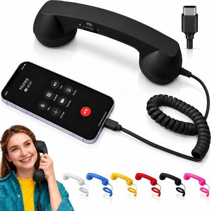 Retro Phone Handset – Type-C / 3.5mm Wired Receiver with Mic & Volume Control
