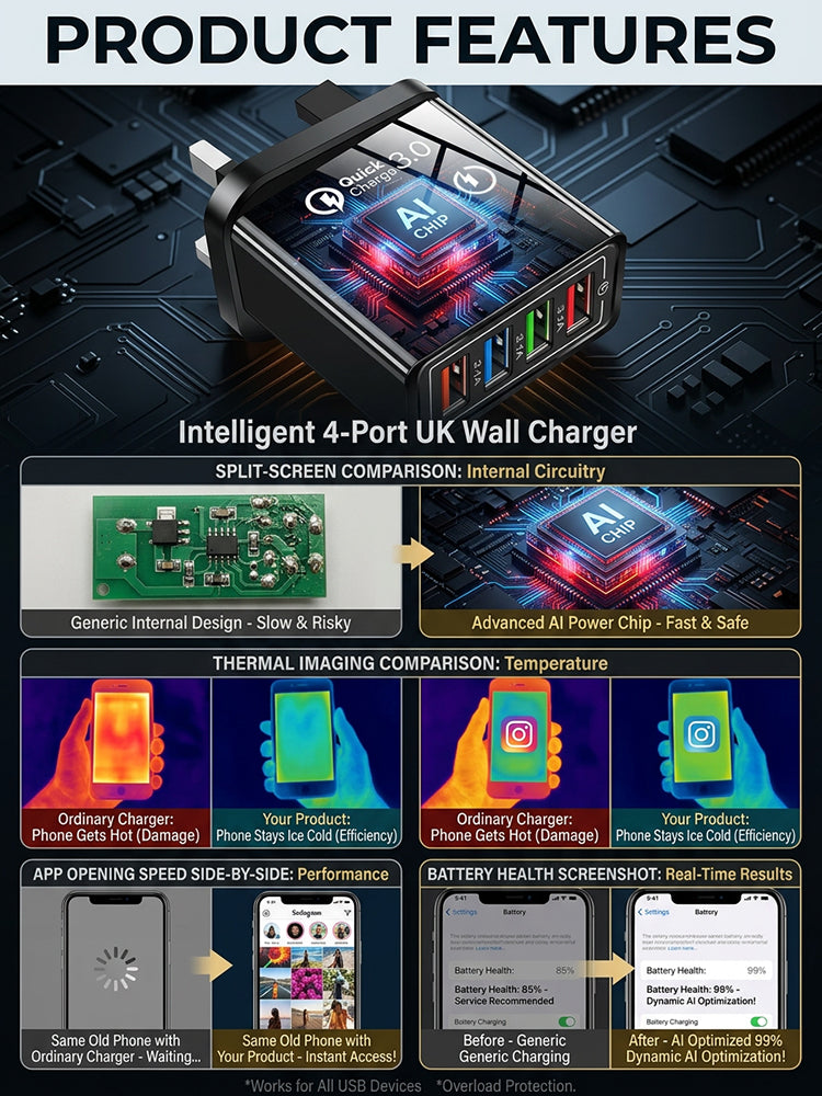 🔋4-Port GaN Charger | Save Battery Life | Fast Charge 4 Devices | Travel Friendly | 50% Off⚡