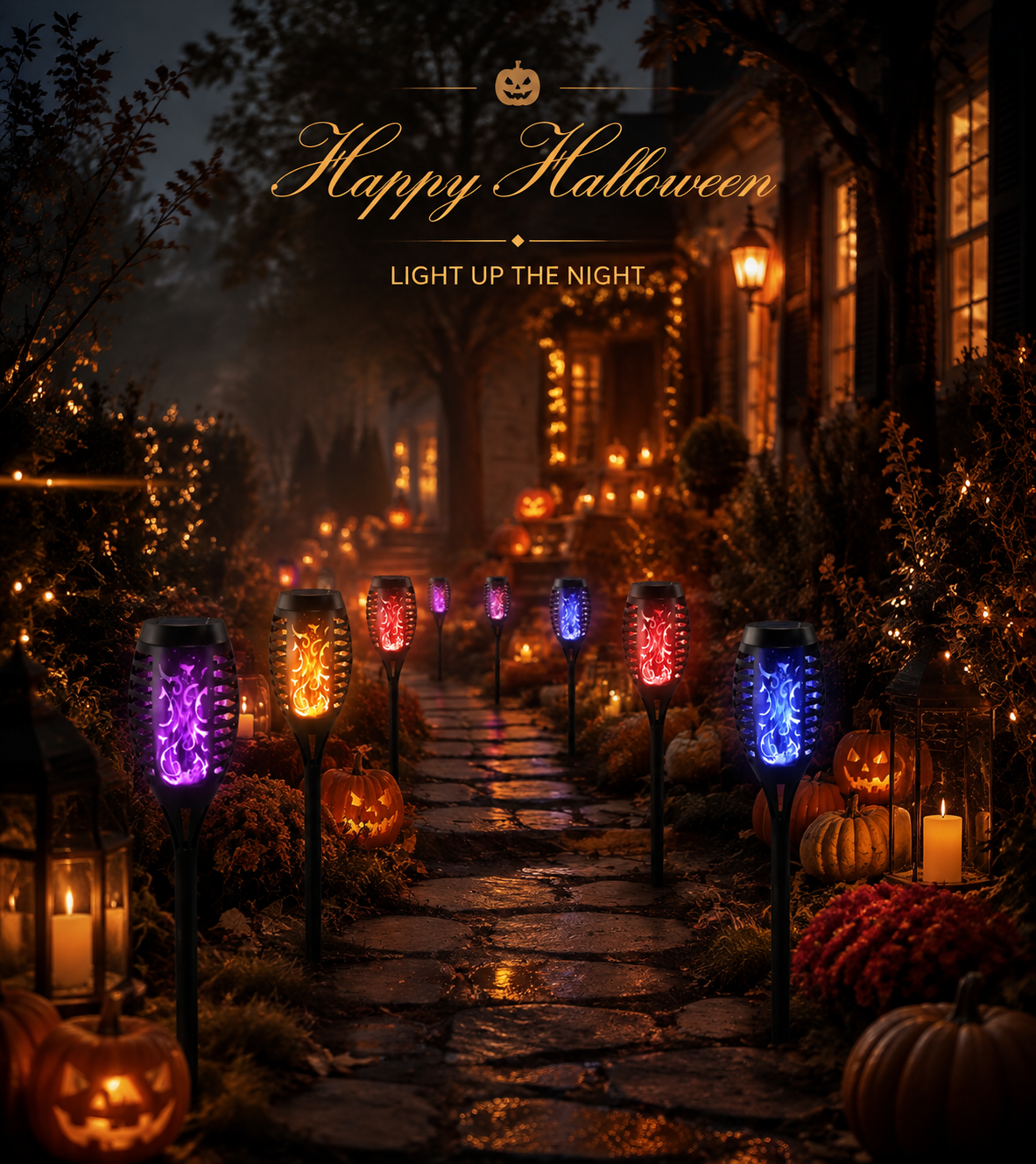 🎃 Halloween Solar Flickering Flame Torch Lights