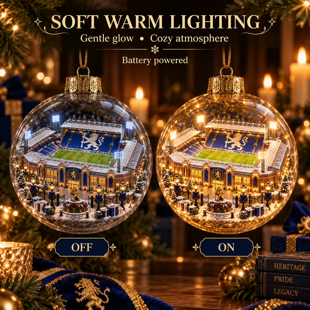 🎄Keep the Blue Flag Flying High Light-Up Football Heritage Diorama Ornament