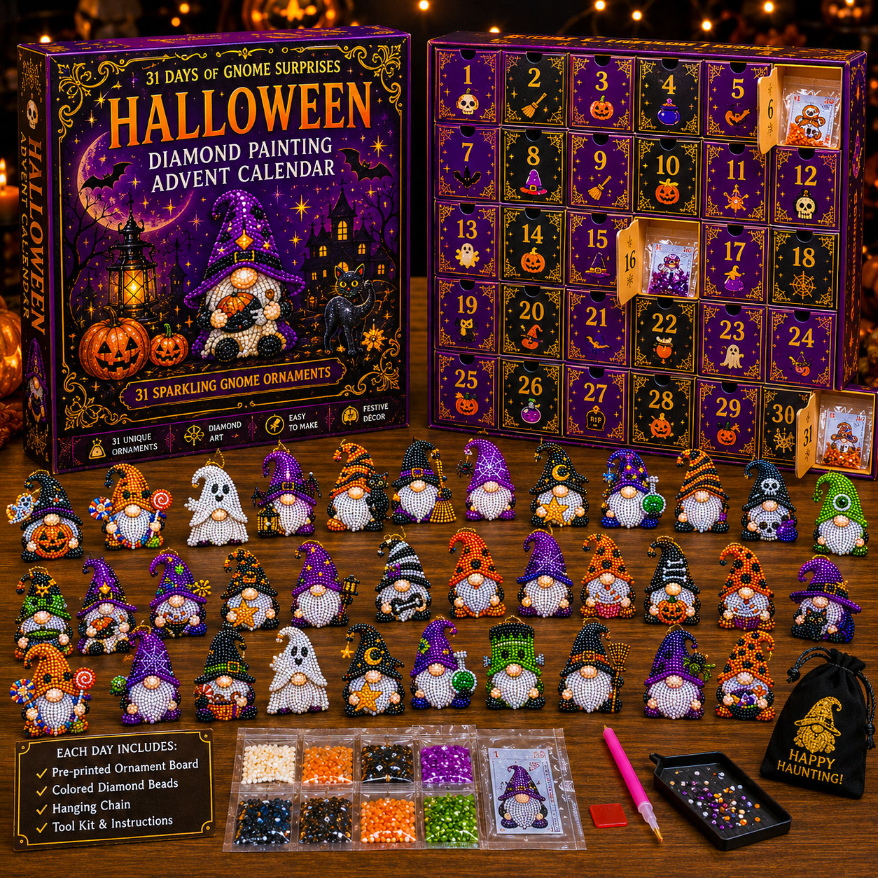 🔥HOT SALE 50% OFF - 🎃✨ 31 Days of Gnome Surprises Halloween Diamond Painting Advent Calendar