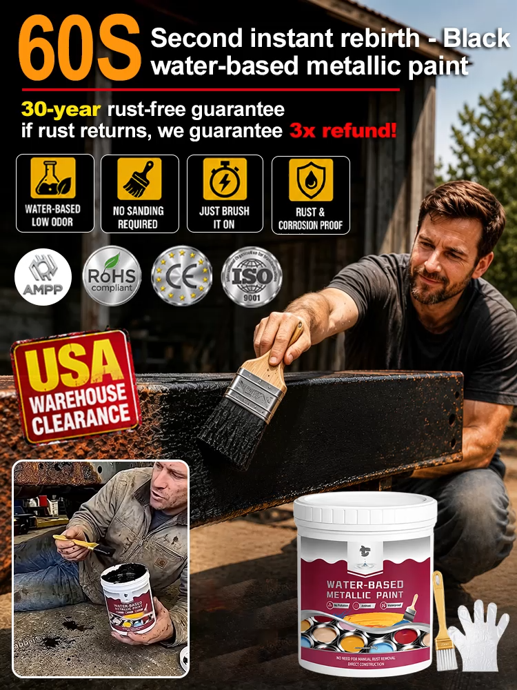 【100% Water-Based Eco Formula】2-in-1 Black Rust Reformer Paint | 60-Sec No-Sanding Rust Melt