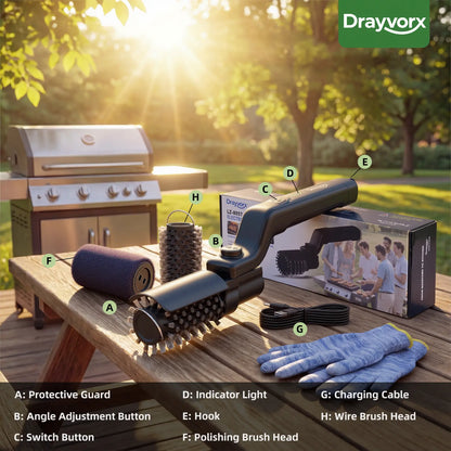 Drayvorx 2-in-1 Cordless Electric Grill Brush, Spin Scrubber with 3-Speed Motor for BBQ Cleaning