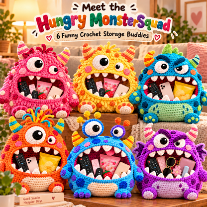 🔥 Last Day 49% OFF-Clutter Munchers Hungry Monster DIY Crochet Storage Buddies 👾🧶