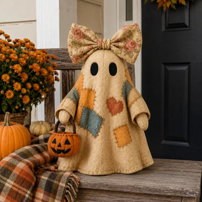 👻 25.6" Lighted Vintage Patchwork Ghost – Cozy Halloween & Fall Home Decor