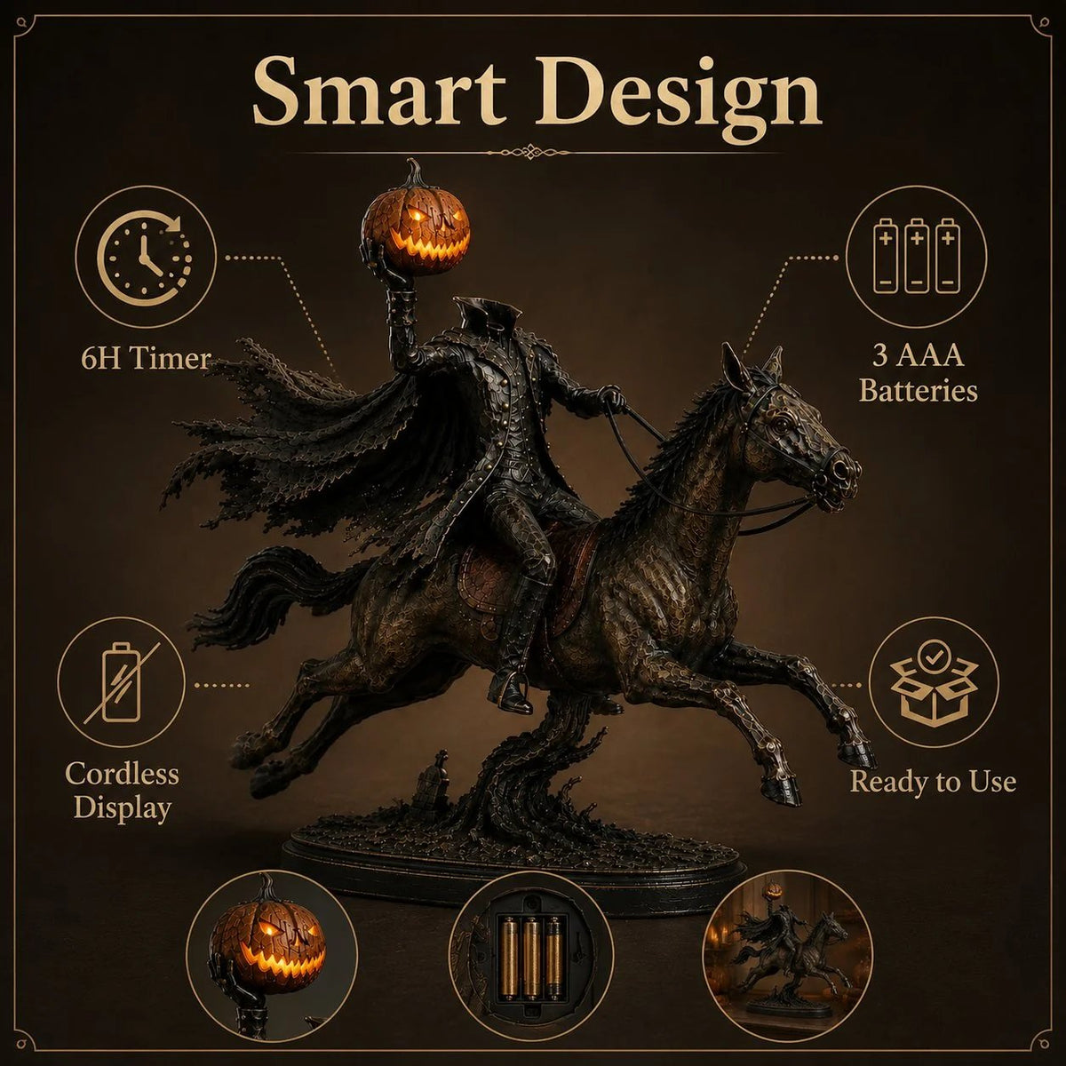 Midnight Chase Headless Horseman LED Statue - Halloween Decor