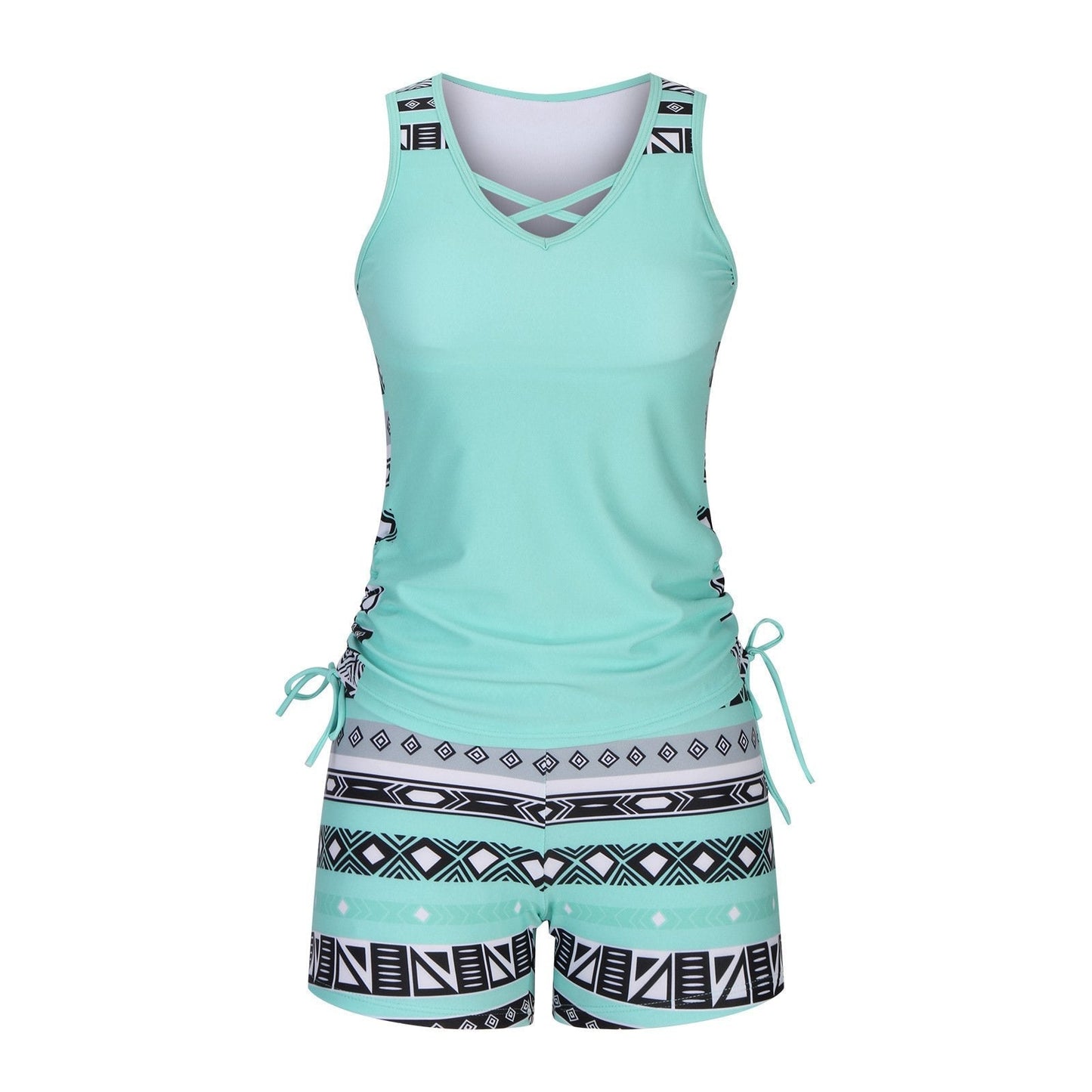 Women's Tummy Control Tankini Set with Built-In Bra – Flattering Boho Swimwear with Shorts💝