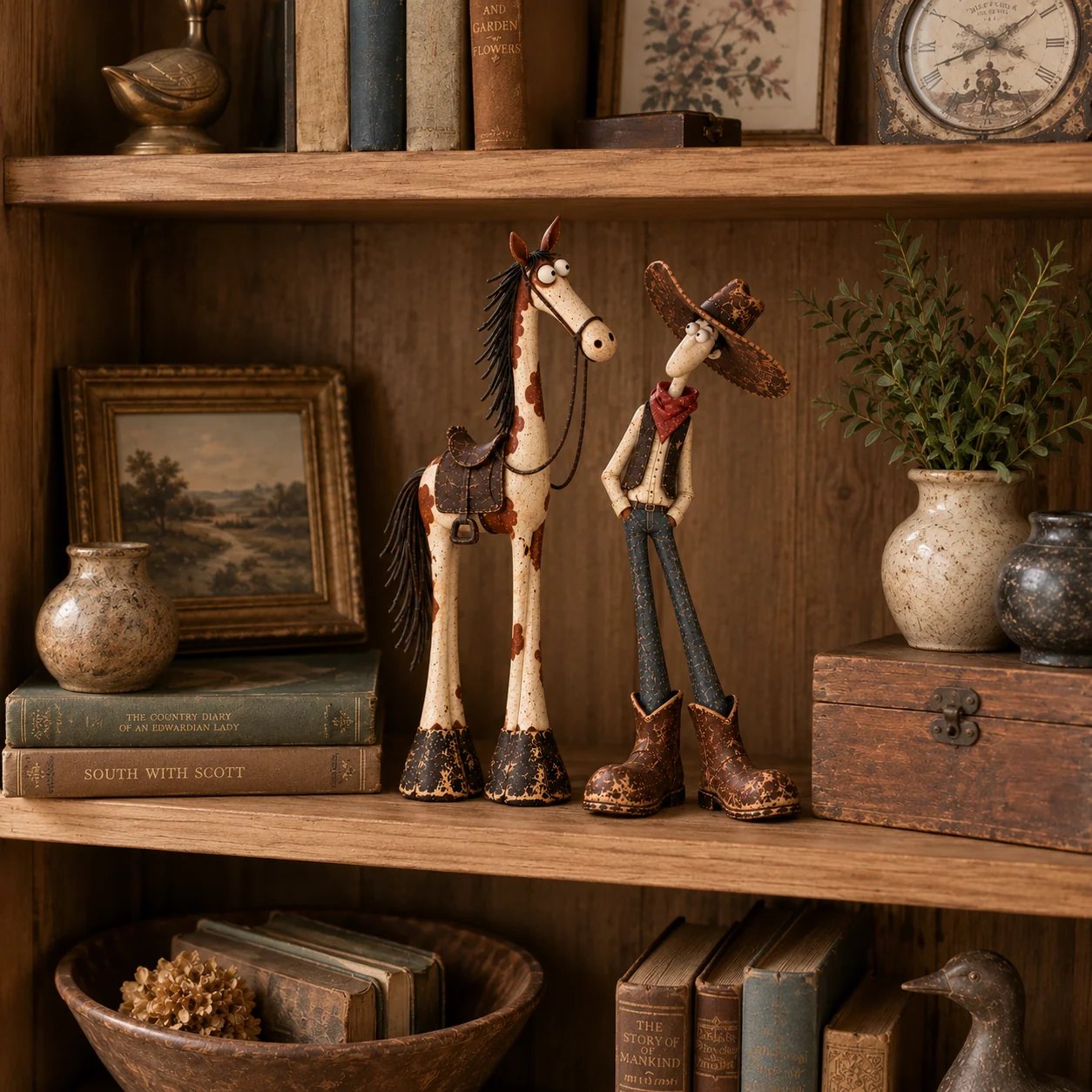 🔥🤠🐴 Whimsical Western Cowboy & Horse Figurine Duo 🌵